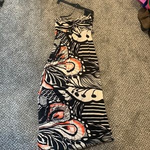 Orange, tan and black pattern halter top maxi. SIZE M.